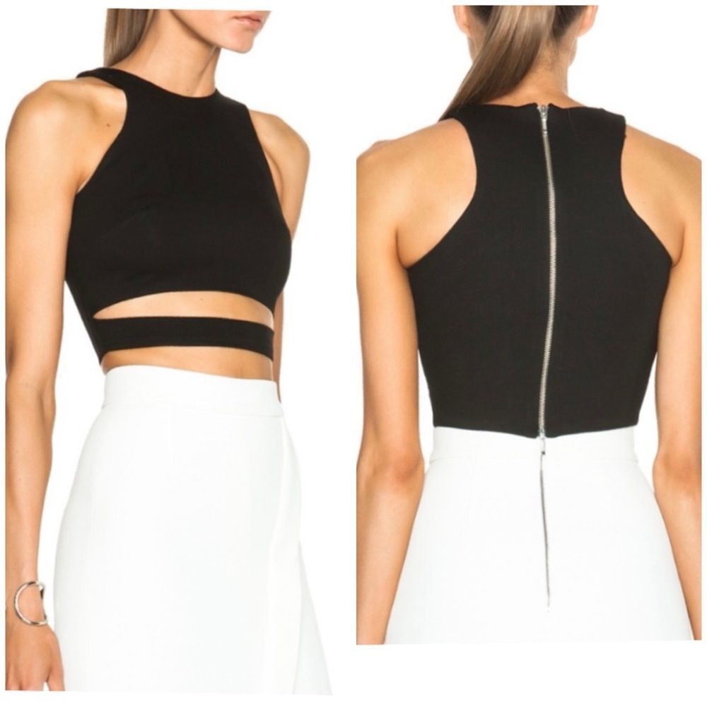 NICHOLAS black textured sleeveless cut out crop top size US 6